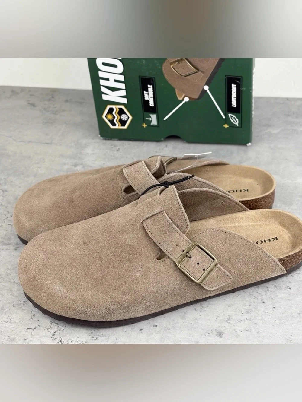 Khombu Damian Mules Men’s‎ Tan Suede Slip-On Round Toe Adjustable Buckle Sz 8